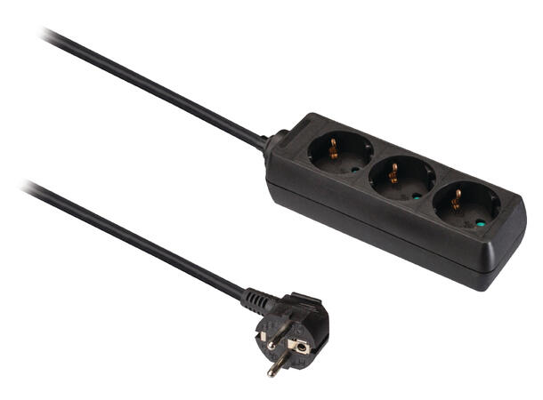 KAGU 3 veis strømpadde m/5 meter kabel Sort. Maks 16A, ABS plast